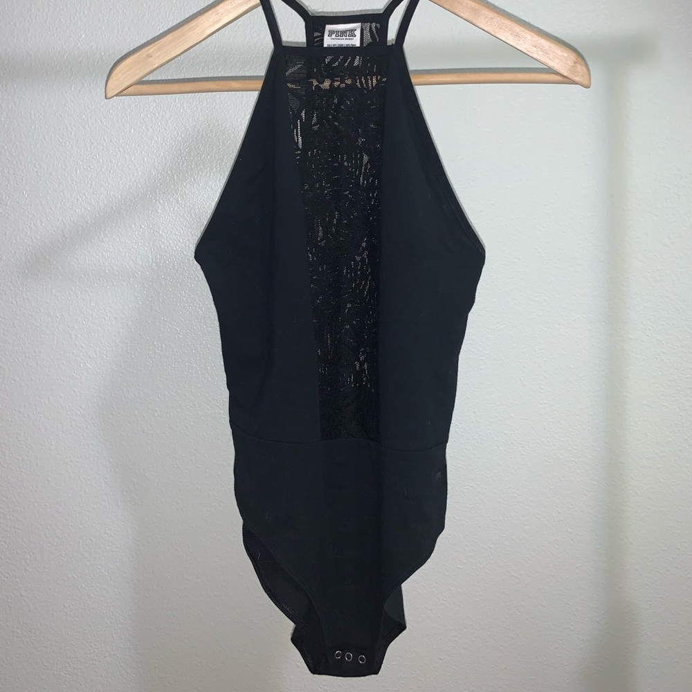 PINK lace halter top bodysuit